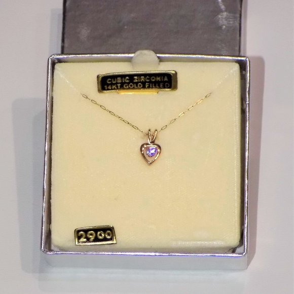 Vintage NIB NWT Signed PPC 14K GF CZ Dainty Heart Gold Pendant Necklace - Picture 1 of 6